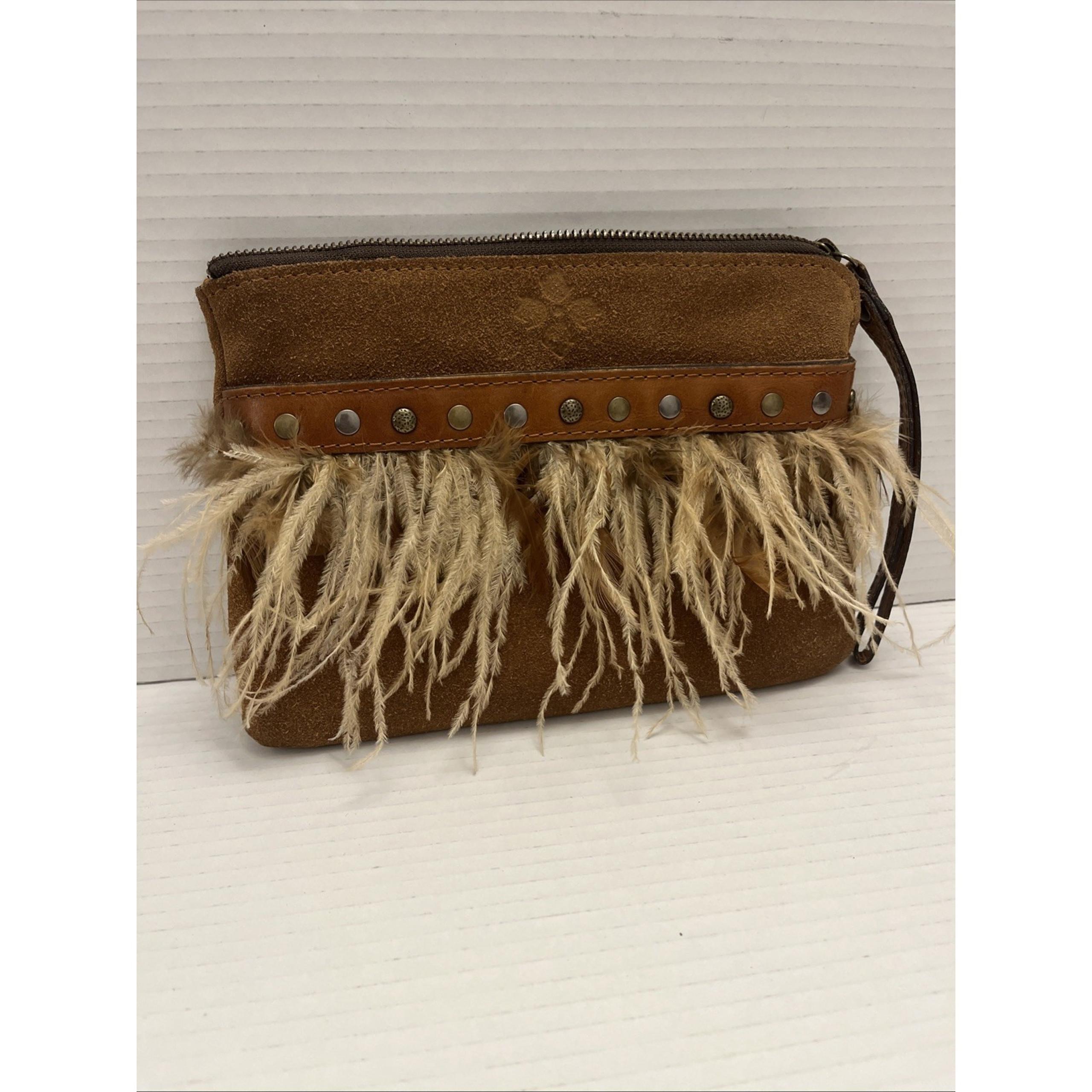Patricia Nash Cassini Feather Boho Clutch Bohemian Leather Suede
