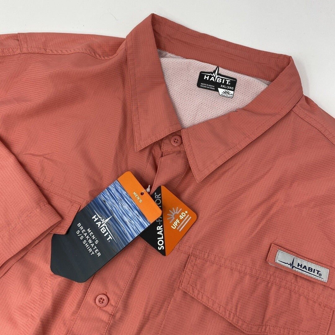 HABIT NWT Breakwater Fishing Shirt Short Sleeve UPF 40+ Men's SIZE 3XL Tea Rose