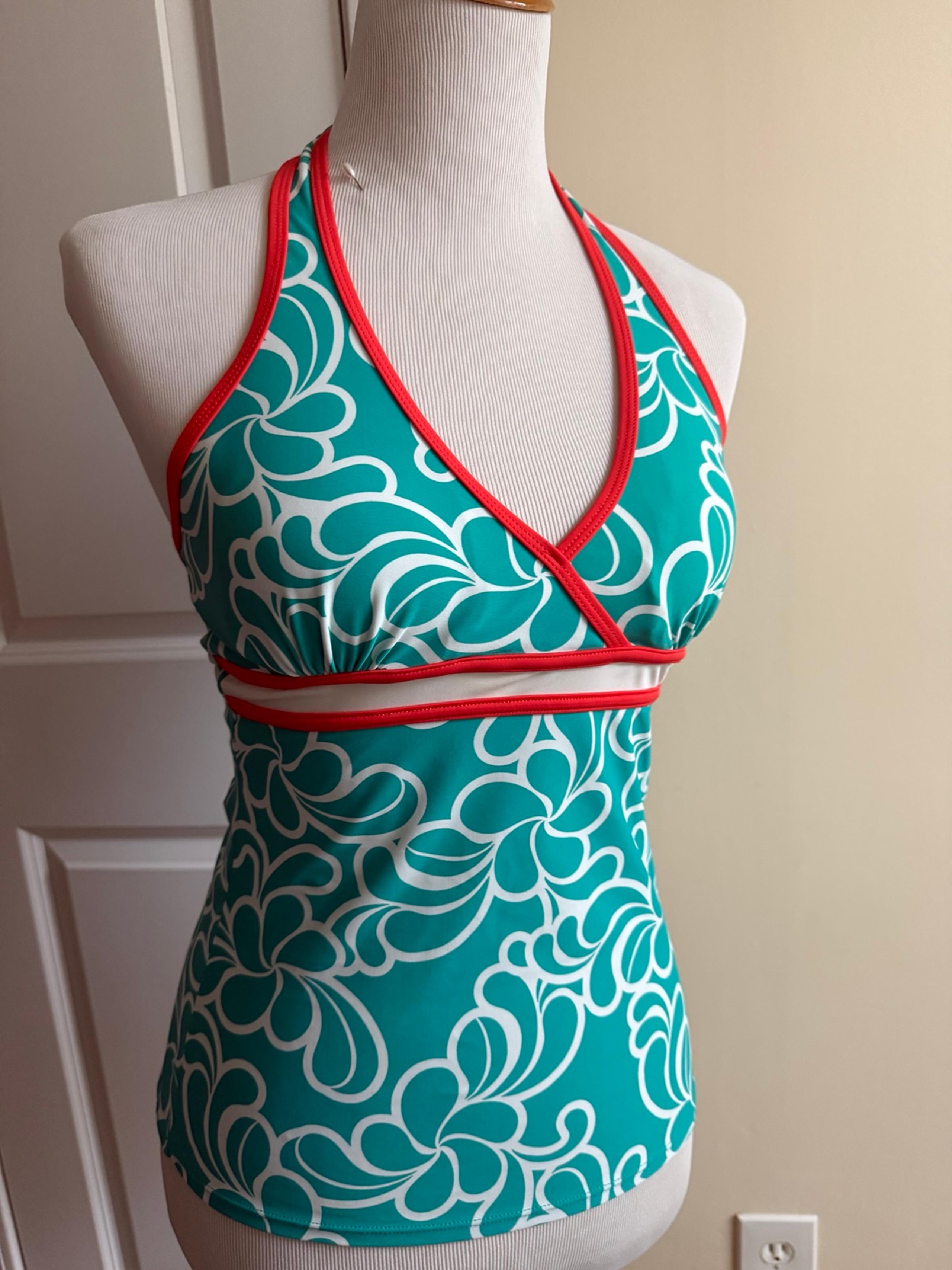 Athletech Women Tankini Tank Swimsuit Bathing Top Sz 10 Padded V-Neck