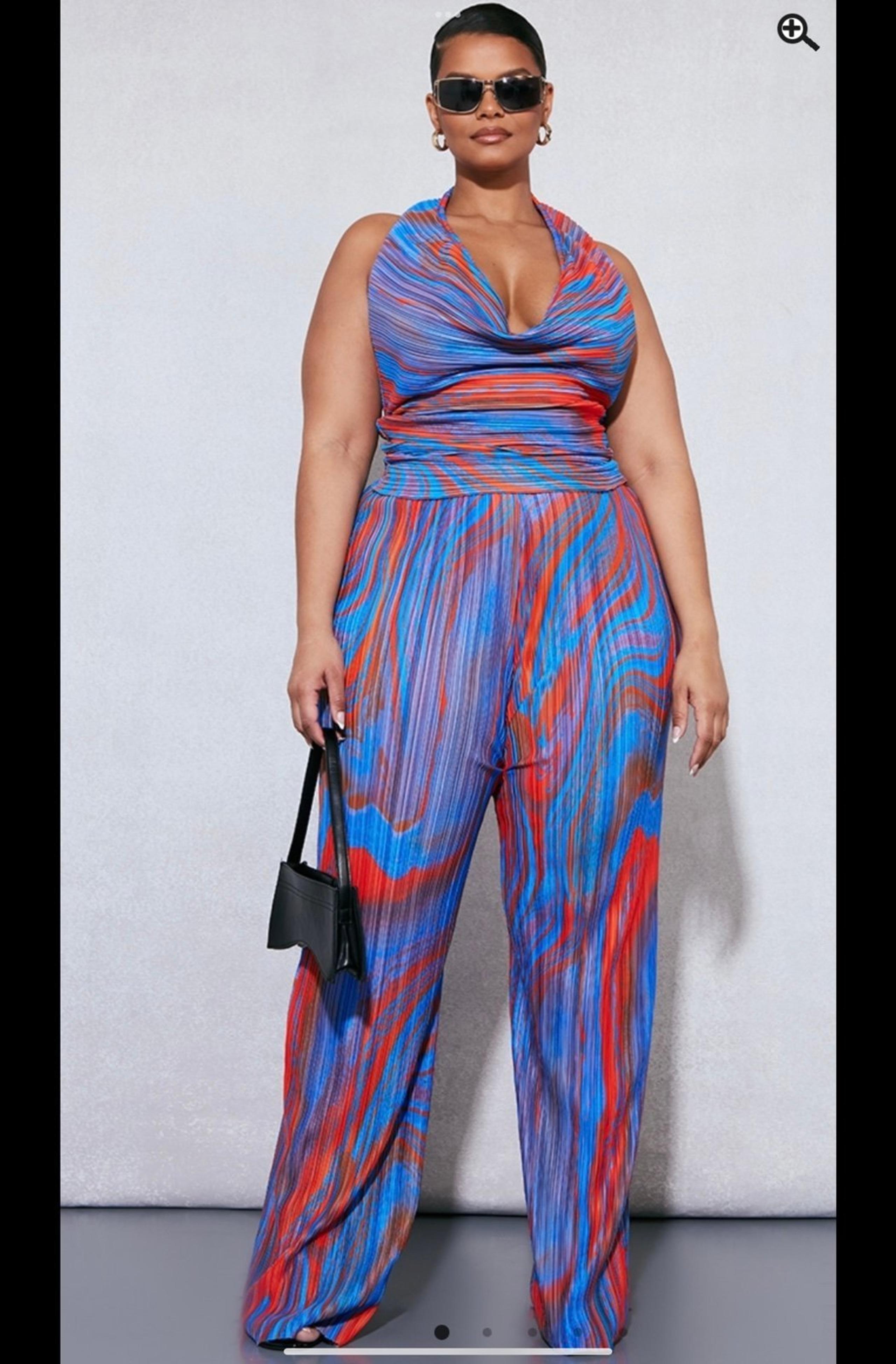 Plt Plus Blue & Red scoop neck top & straight leg pant set
