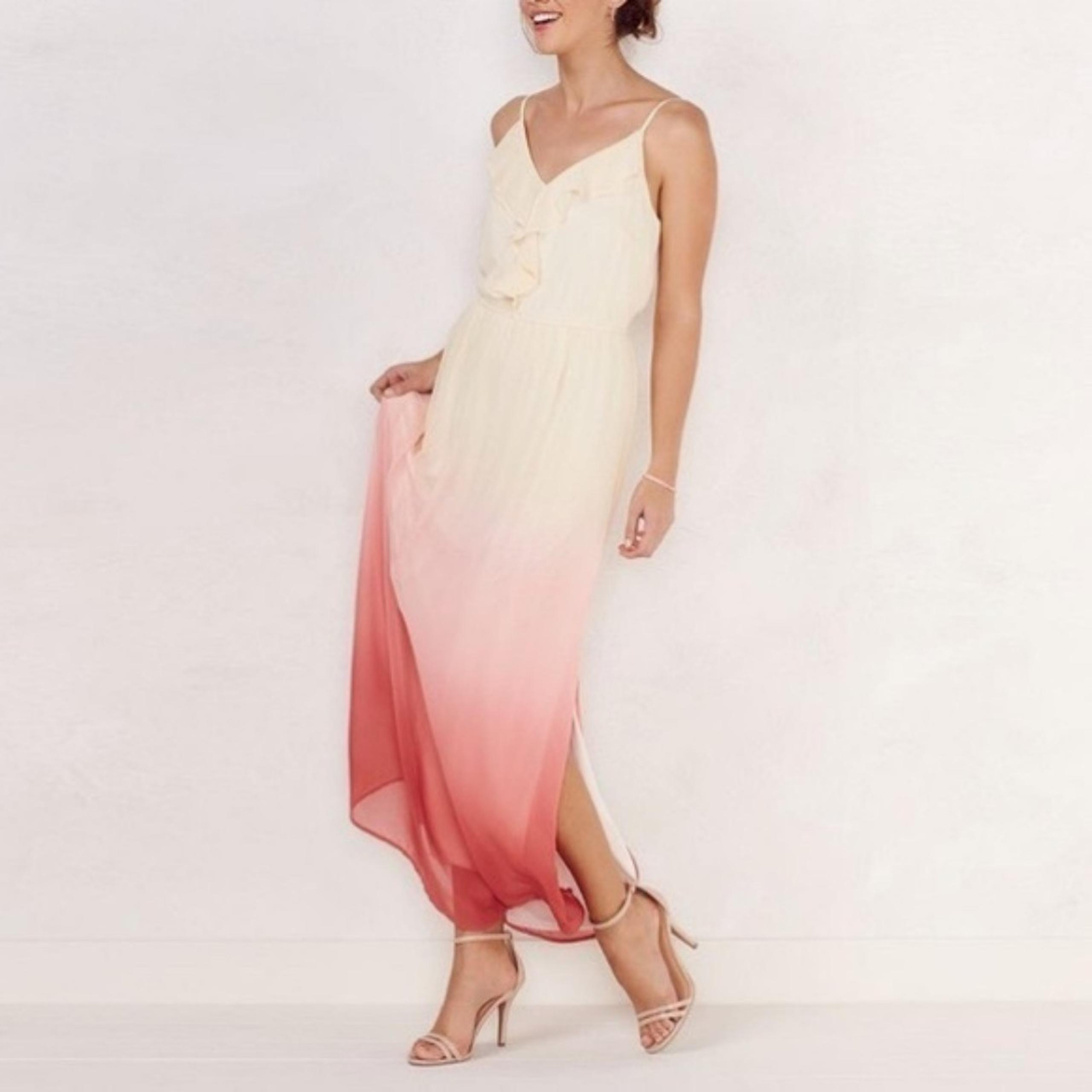 LC Lauren Conrad Cream & Pink Ombré Ruffle Maxi Dress Womens Size M