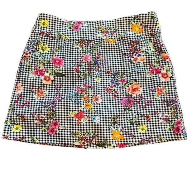 Zac & Rachel Skort Pull Up Side Pocket Black White Plaid Floral Size 8