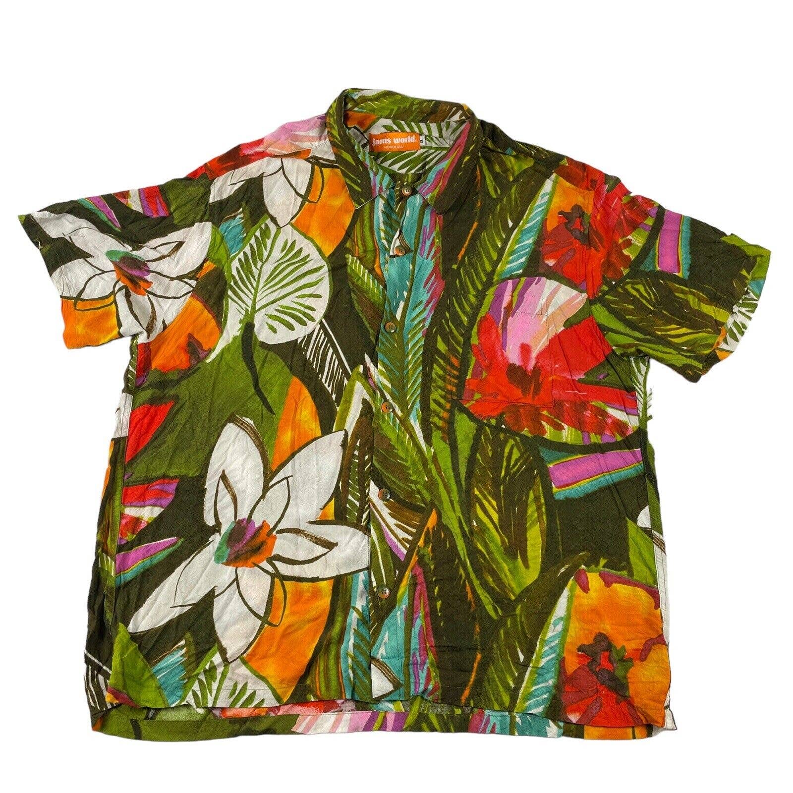Jams World Tarragon Floral Rayon Mens S/S Button Front Size XL Excellent