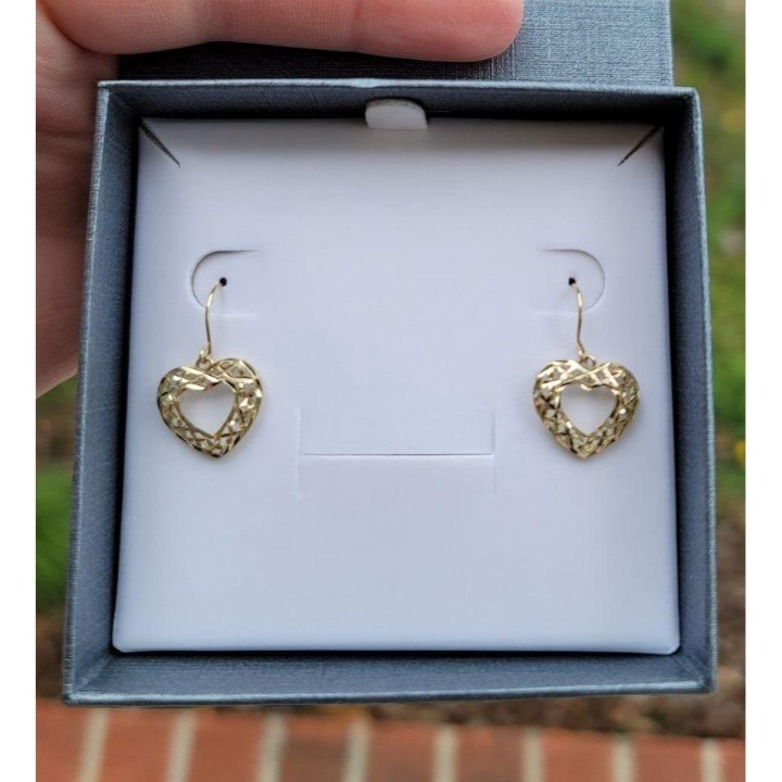 10K Gold Heart Dangle Earrings