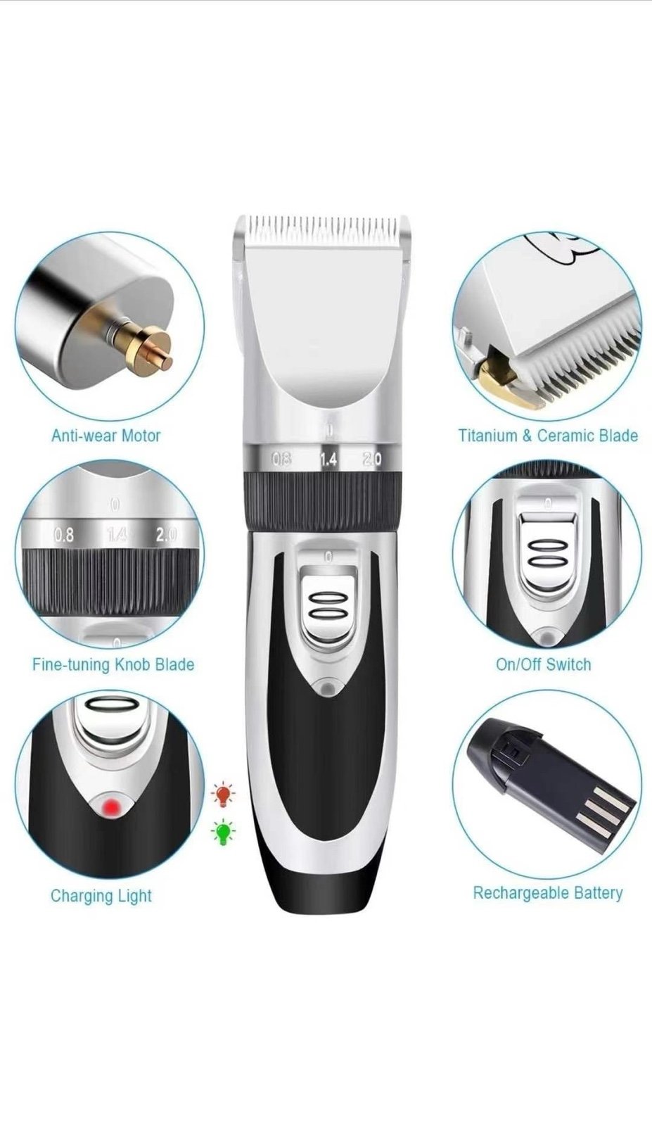 Dog Clippers,Low Noise Pet Clippers, Electric USB Rechargeable Dog Trimmers Clip