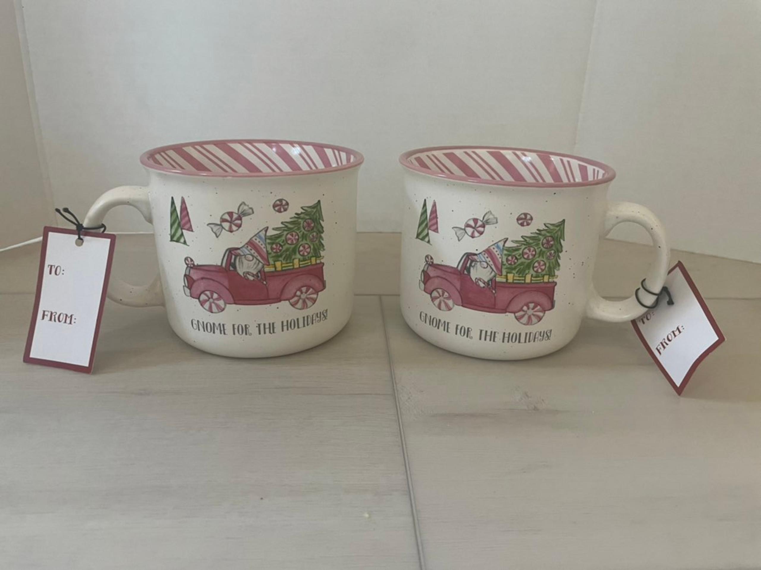 Gnome for the Holiday Mug set - Candy cane Pink White