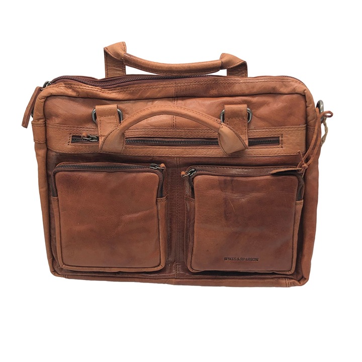 Spikes & Sparrow Marshall Genuine Leather Briefcase Laptop Messenger Bag Brandy