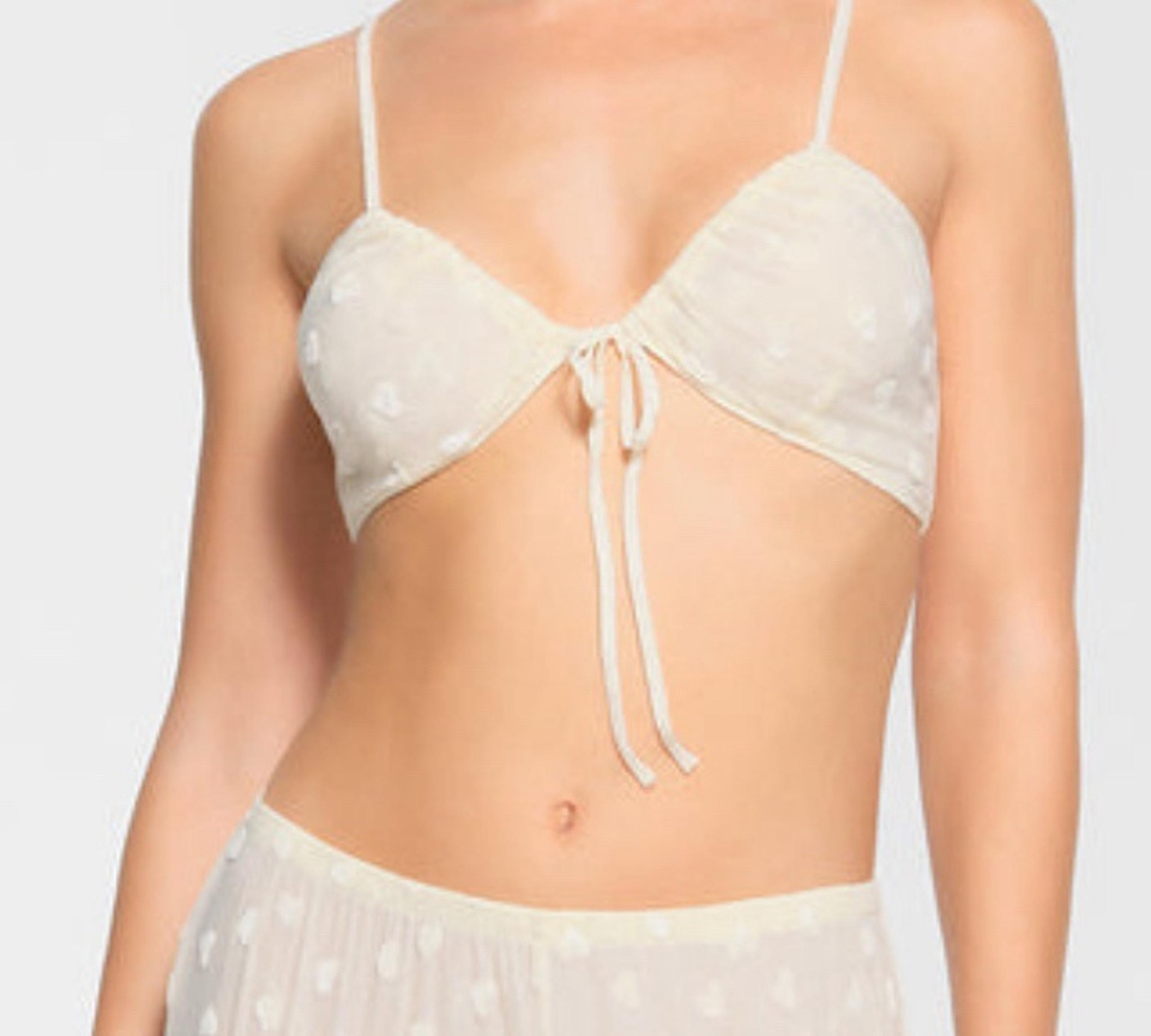 NWT SKIMS SHEER VELVET TIE FRONT BRALETTE MARBLE MEDIUM