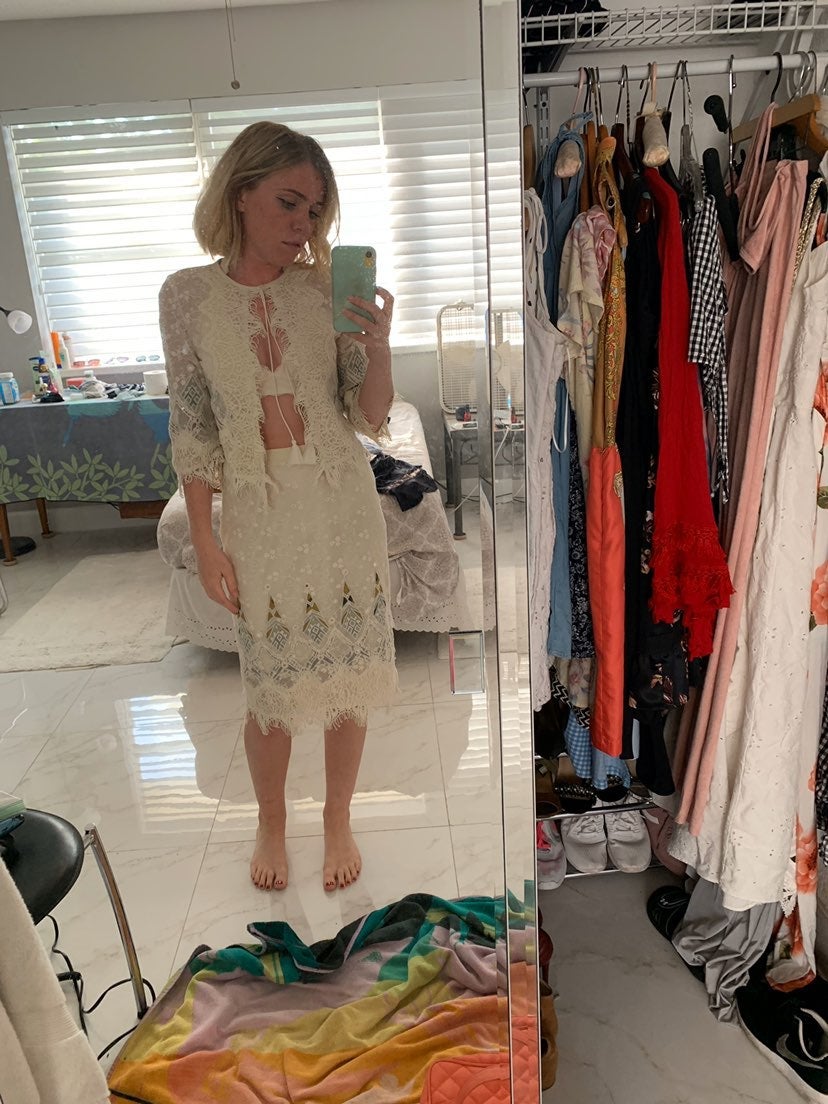 Skirt and jacket white co ord suit set