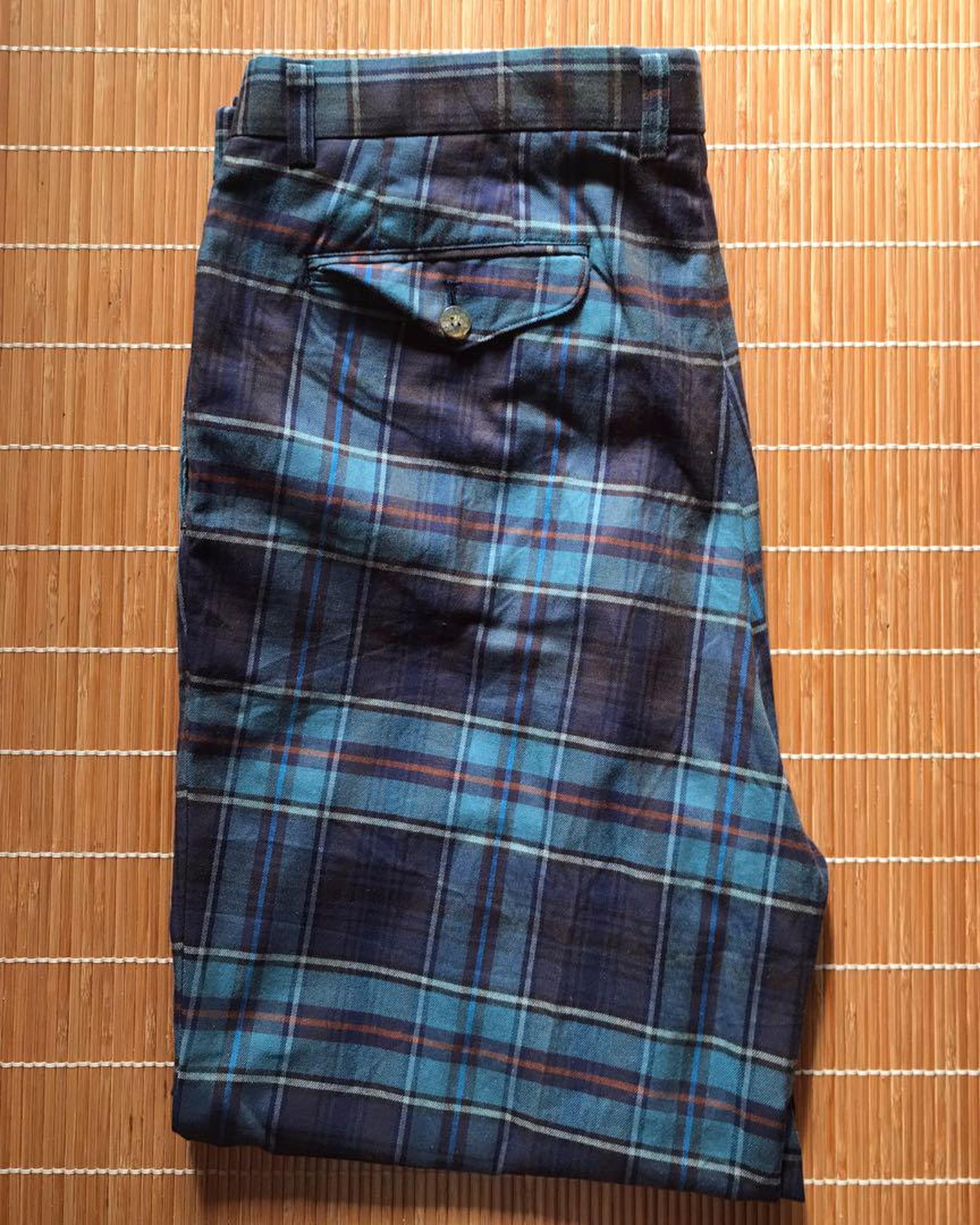 80's COLORS Two-Tuck Tartan Check Pants - 85cm