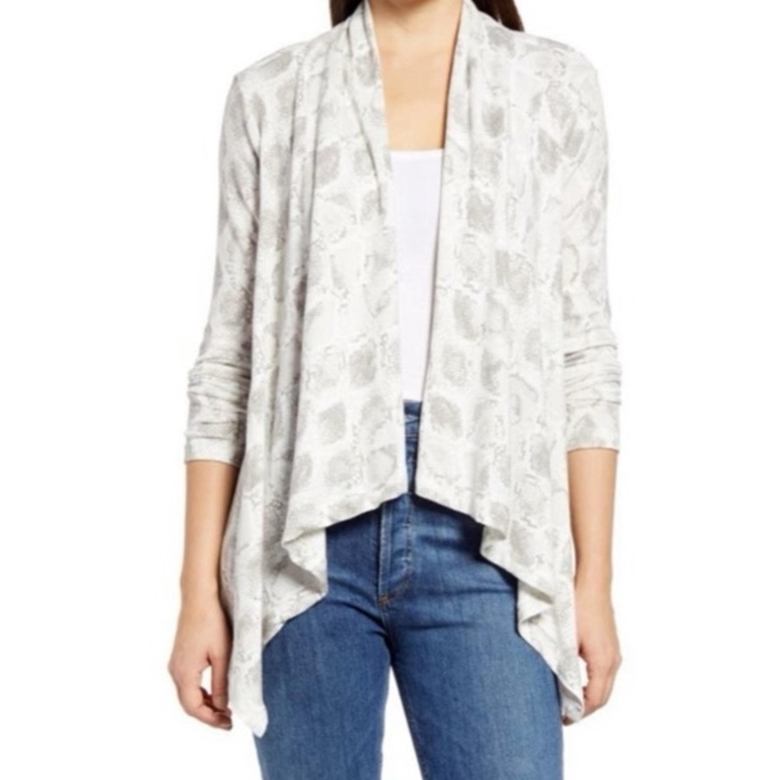 Bobeau Amie Drape Open Front Sand Snake Cardigan small