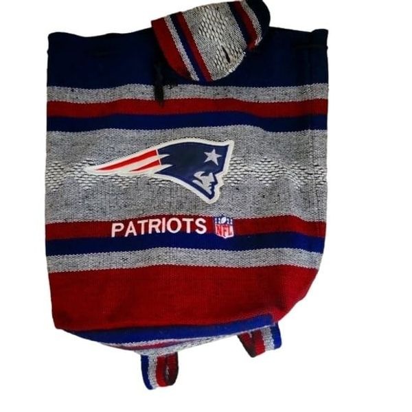 PATRIOTS Football Mexican Blanket Embroidered Backpack Bag Red White Blue