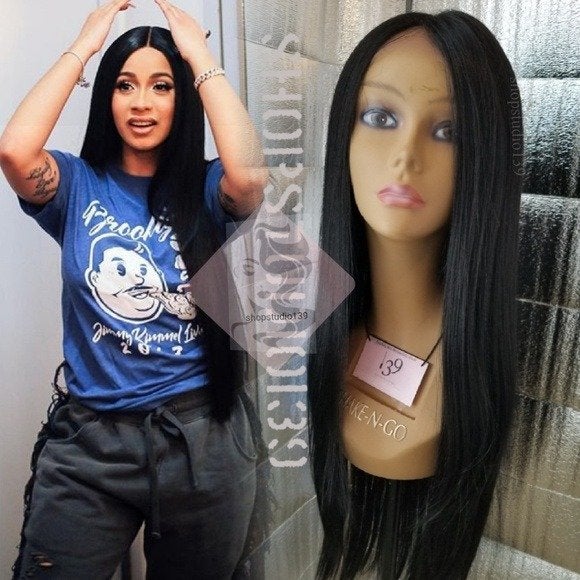 Celebrity blacklong human lace front wig