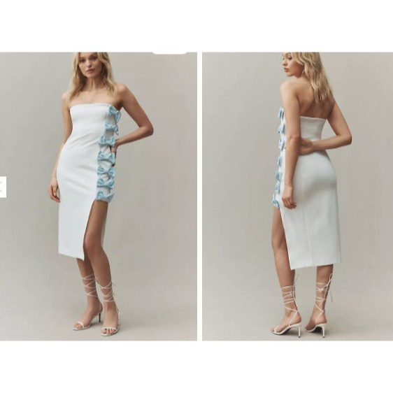 BHLDN Anthropologie Strapless Side-Bow Dress sz M color white blue NWT 220