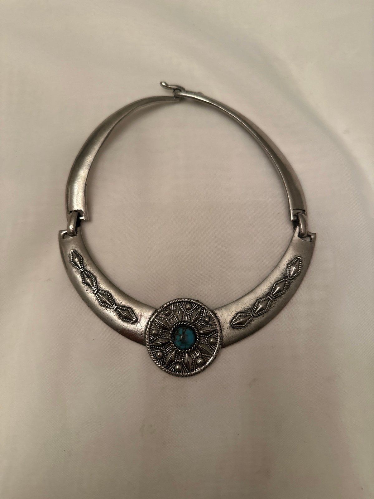 Sterling Silver Tribal Hansuli Torque Vintage Necklace Choker 74 Gr + Turquoise