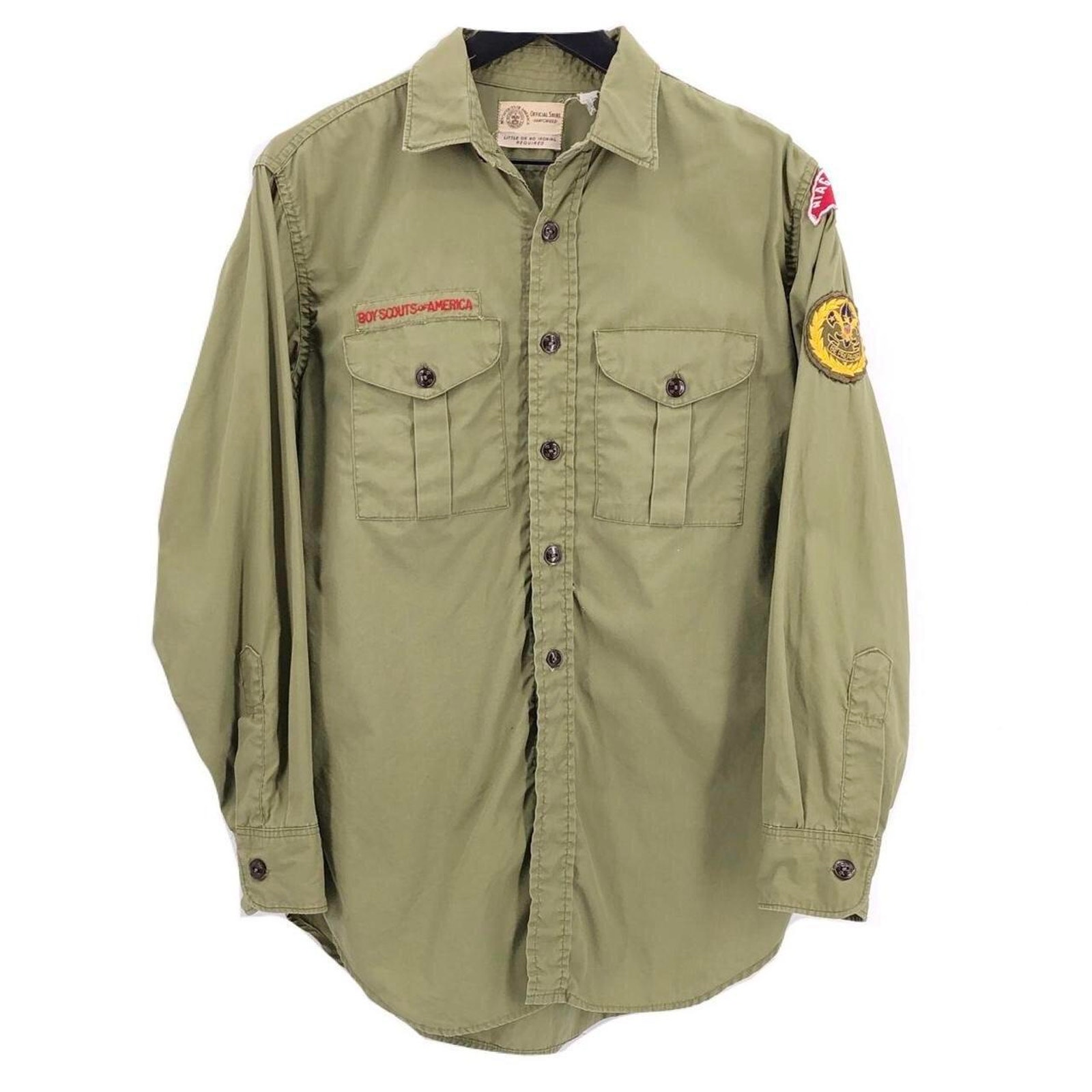 Boy Scouts olive army green long sleeve uniform shirt 60s 1960s vintage