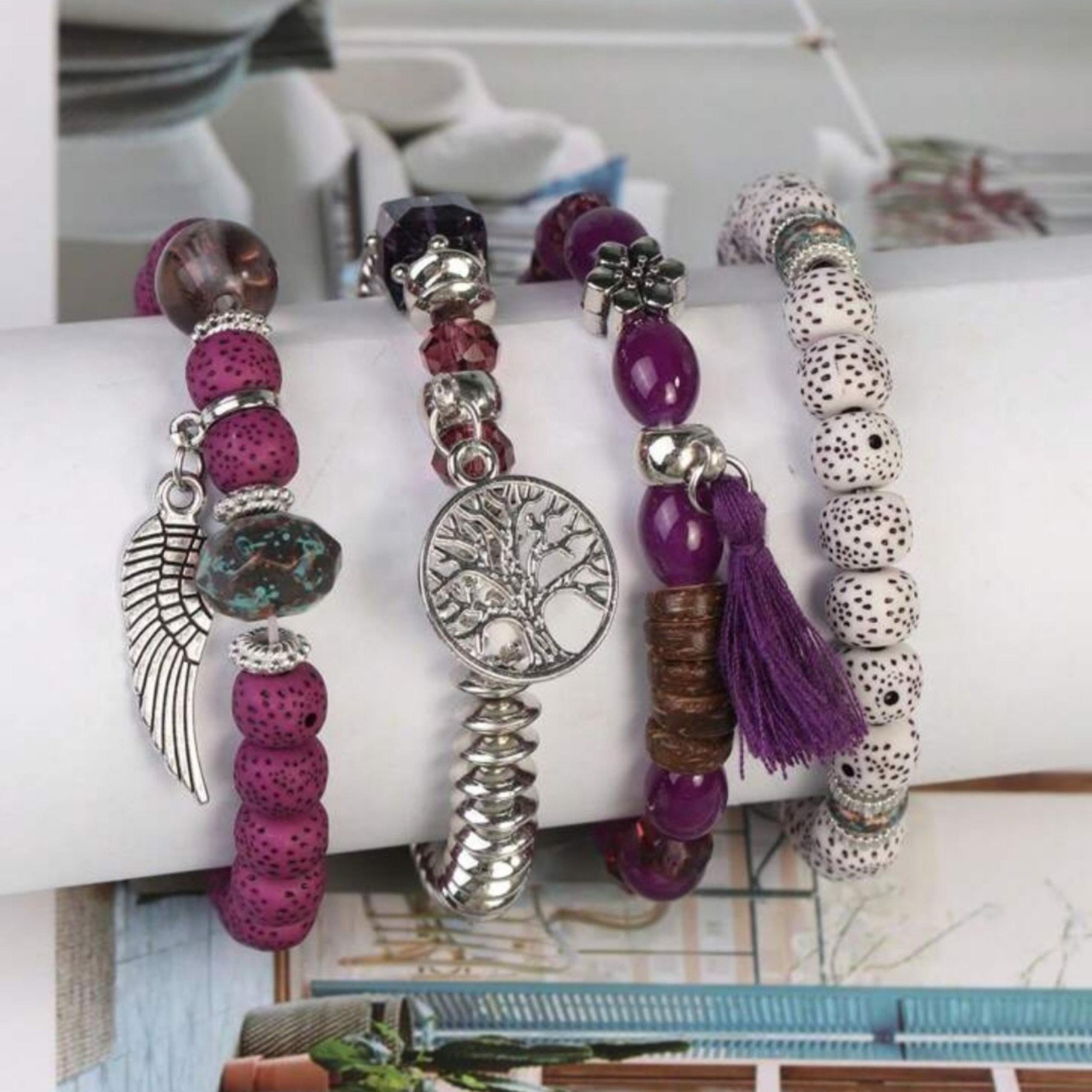 4pcs Set Bohemian Multilayer Beaded Bracelets Tree Of Life Design