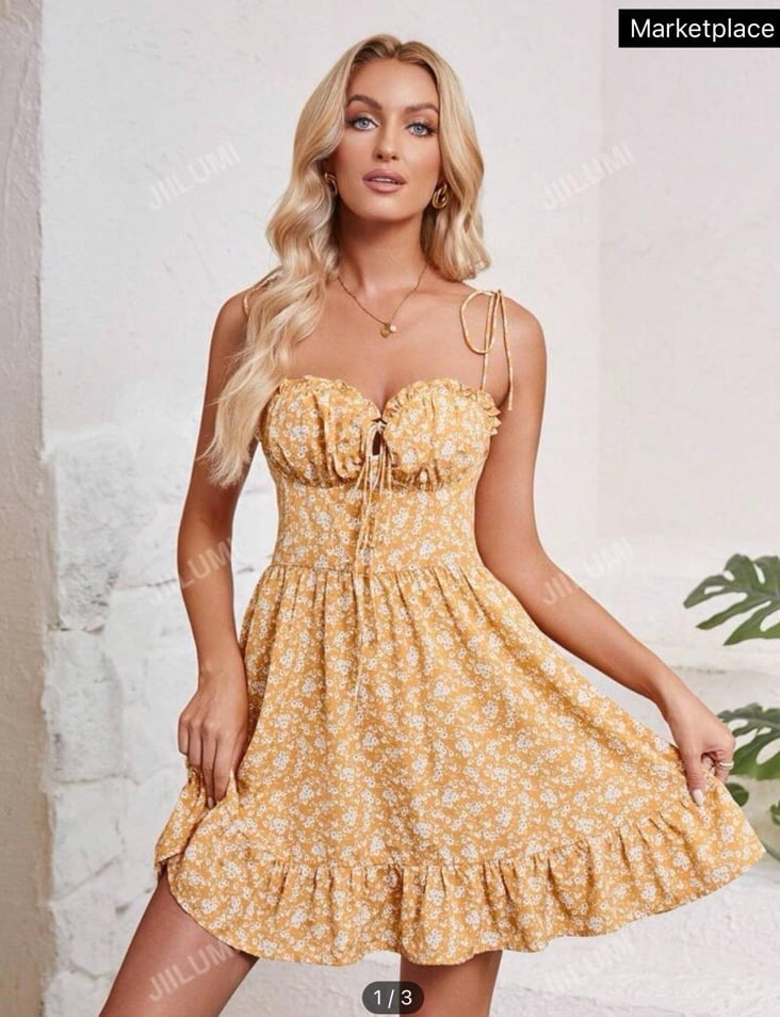 Women's XXS Floral Printed Spaghetti Strap Dress yellow