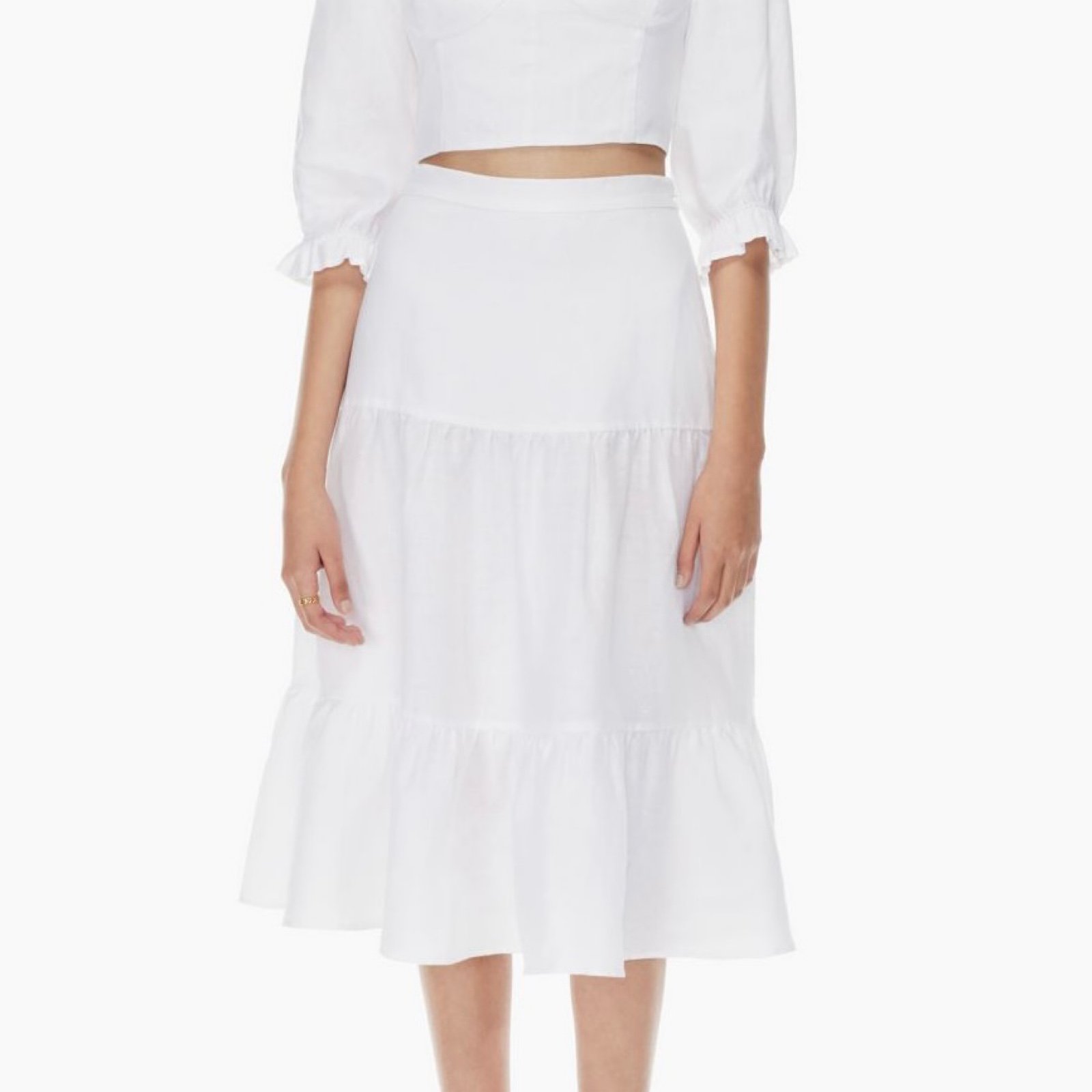 NWOT Aritzia Wilfred Atone White Linen Tiered Midi Skirt