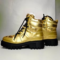 Guess Women's Tisley Combat Booties 6.5 Metallic Gold NWT