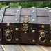 Vintage Wood Pirate Treasure Chest Jewelry Box Gothic Lion Heads Chains