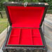 Vintage Wood Pirate Treasure Chest Jewelry Box Gothic Lion Heads Chains