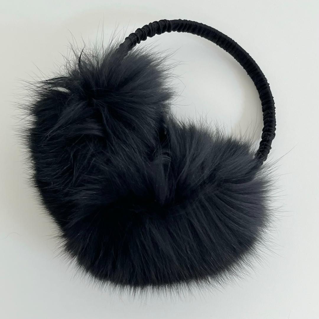 Drawer Fox Fur Earmuffs, Black, Unused