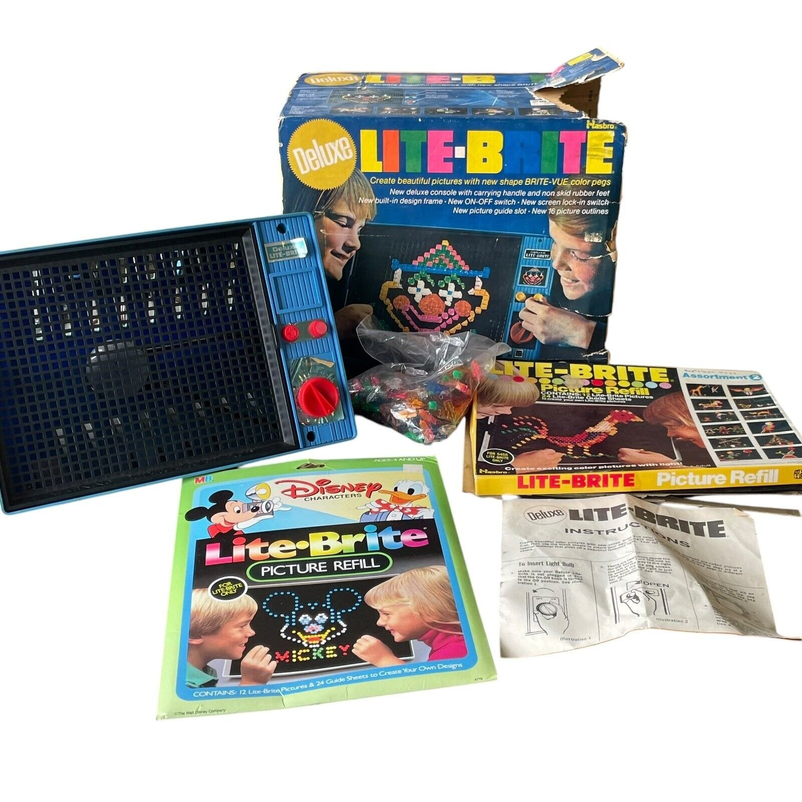 VINTAGE 1981 LITE LIGHT BRITE BRIGHT TOY W/ BOX PEGS & PAPERS Extras WORKS