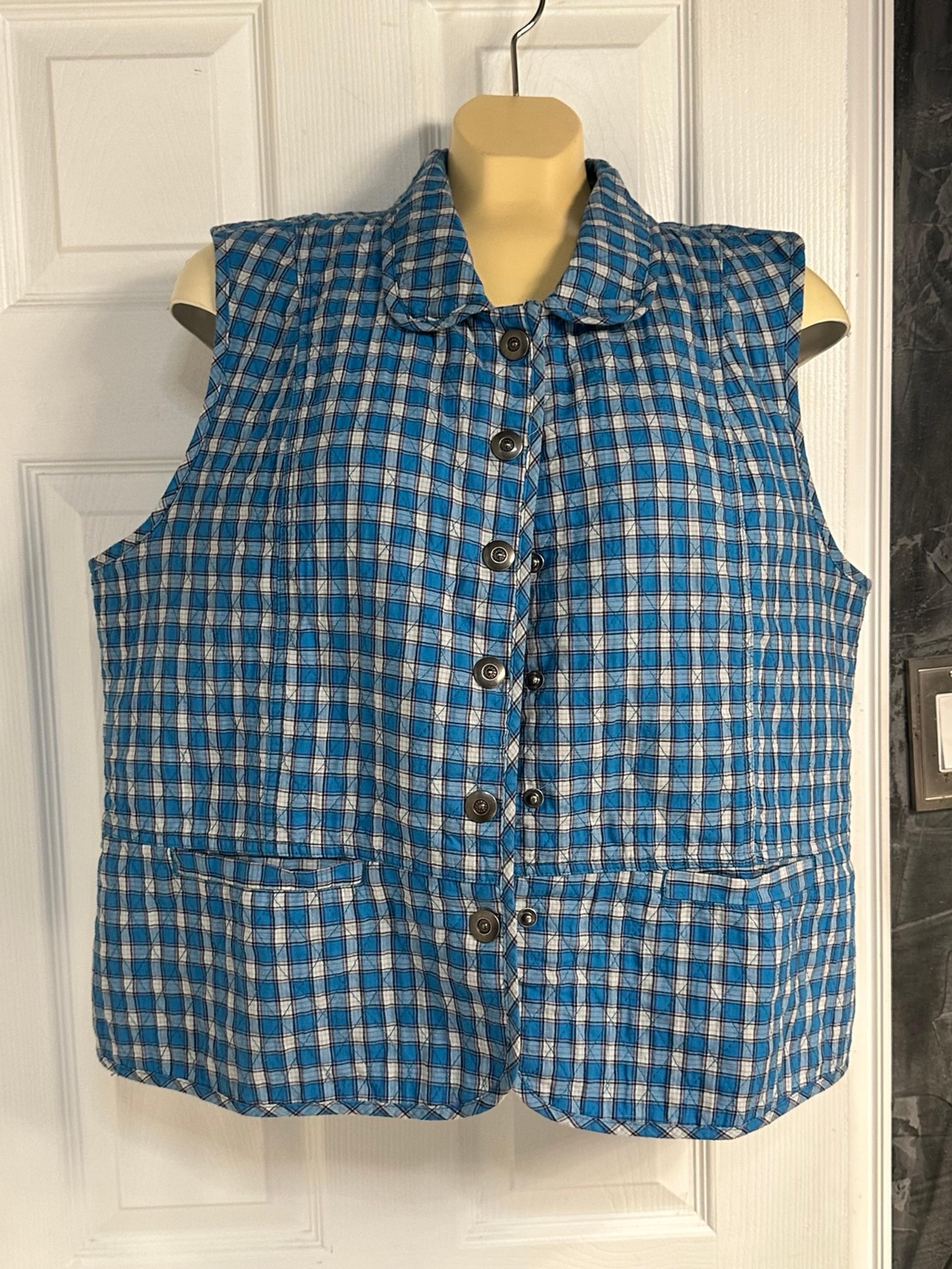 Christopher & Banks Blue and White Plaid Button-Up Vest