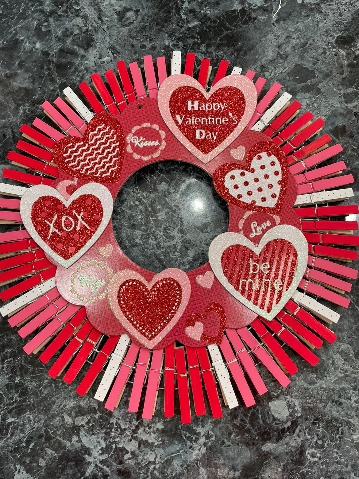 Valentines clothes pin wreath