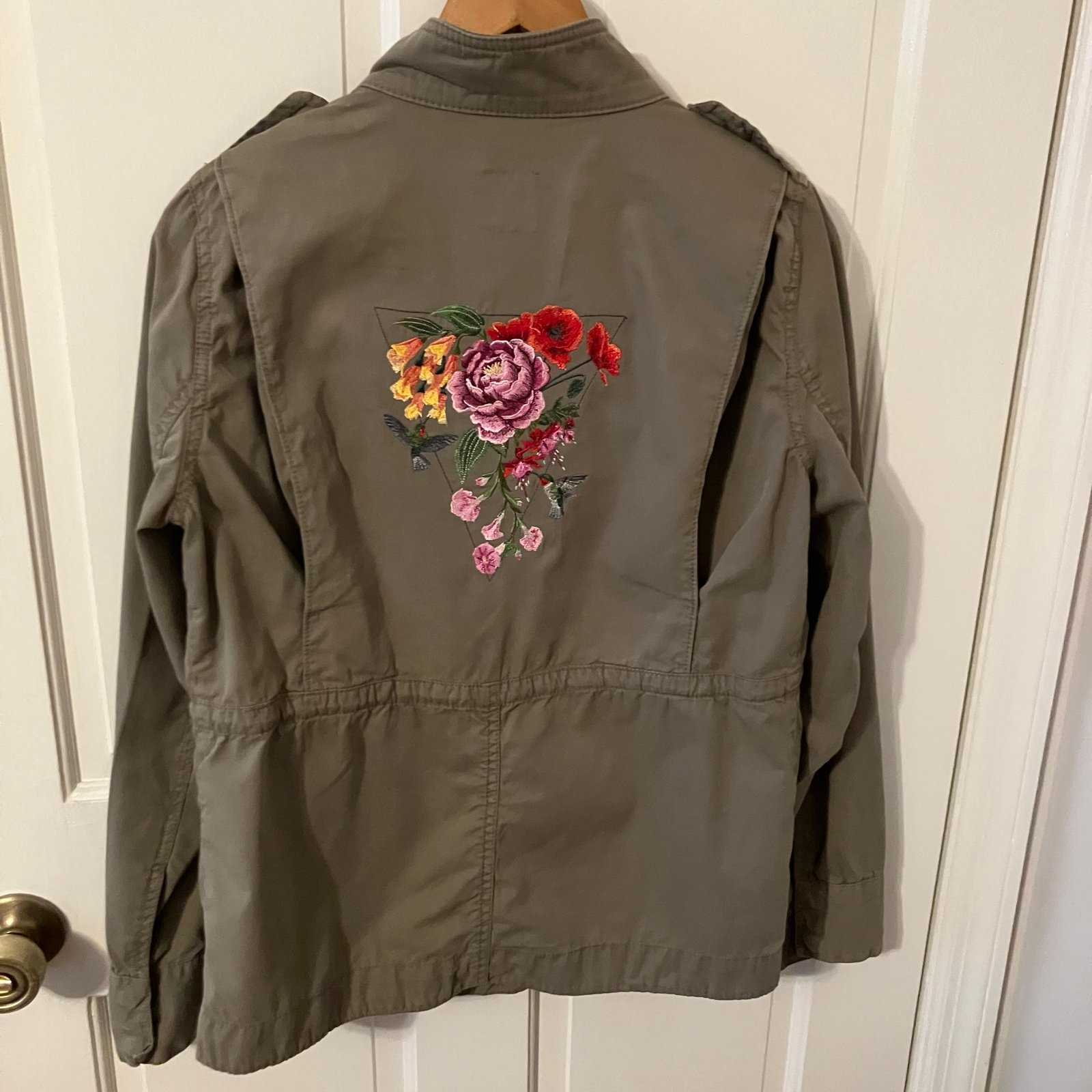 Gap military jacket floral embroidered w hummingbirds