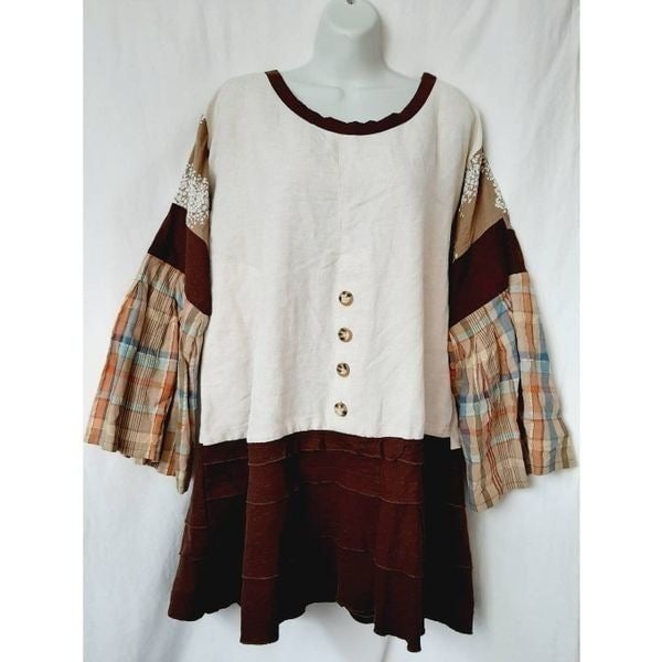 Jypsy Jane linen hand pieced made bohemian tunic style large top