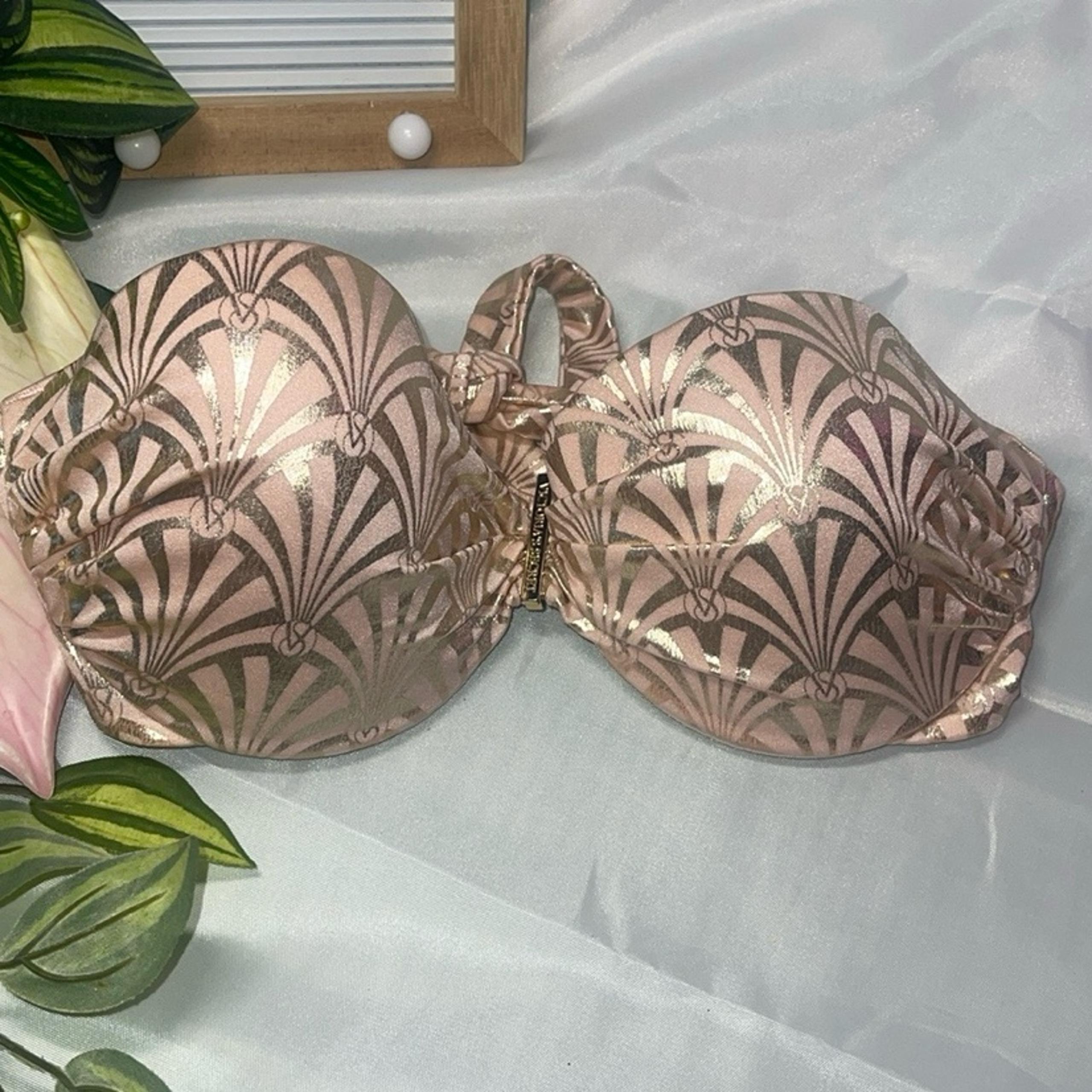 Victoria secret Pink and gold push up bathing suit top 34B adds 2 cup sizes