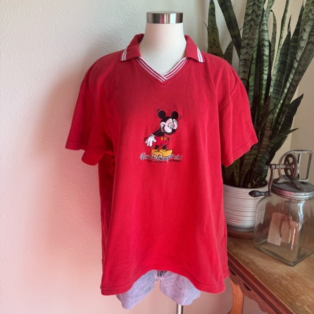 Vintage Disney World Mickey Polo Shirt – XXL – 90s Embroidered Red Cotton Tee