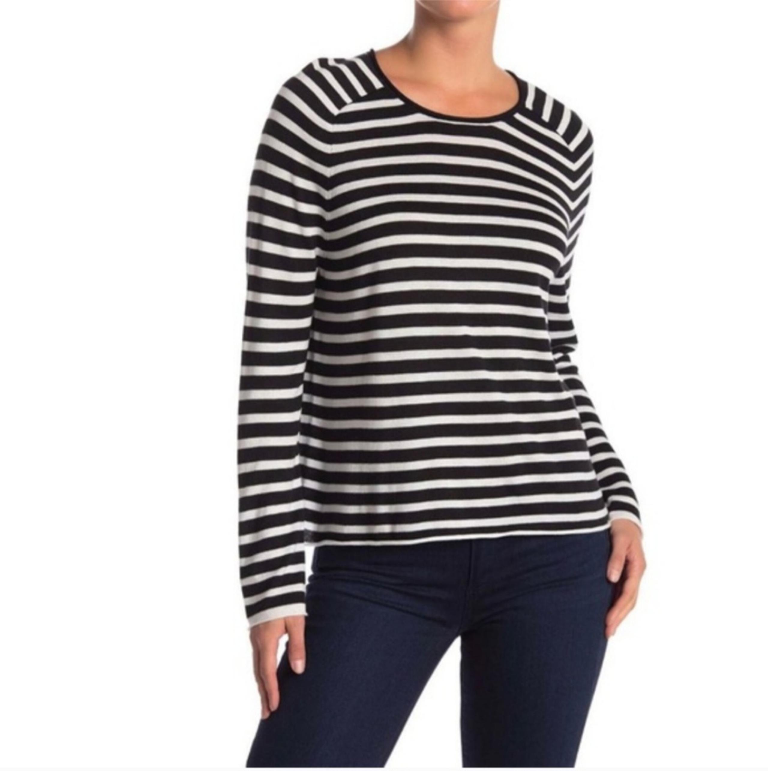 John + Jenn Day to Night black and white striped crewneck sweater