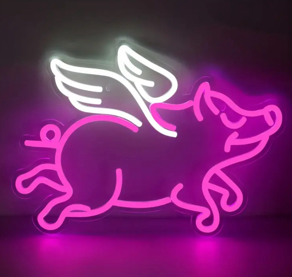 Fun Bright Pink Flying Pig with Wings LED Night Light Room Wall Decoration party