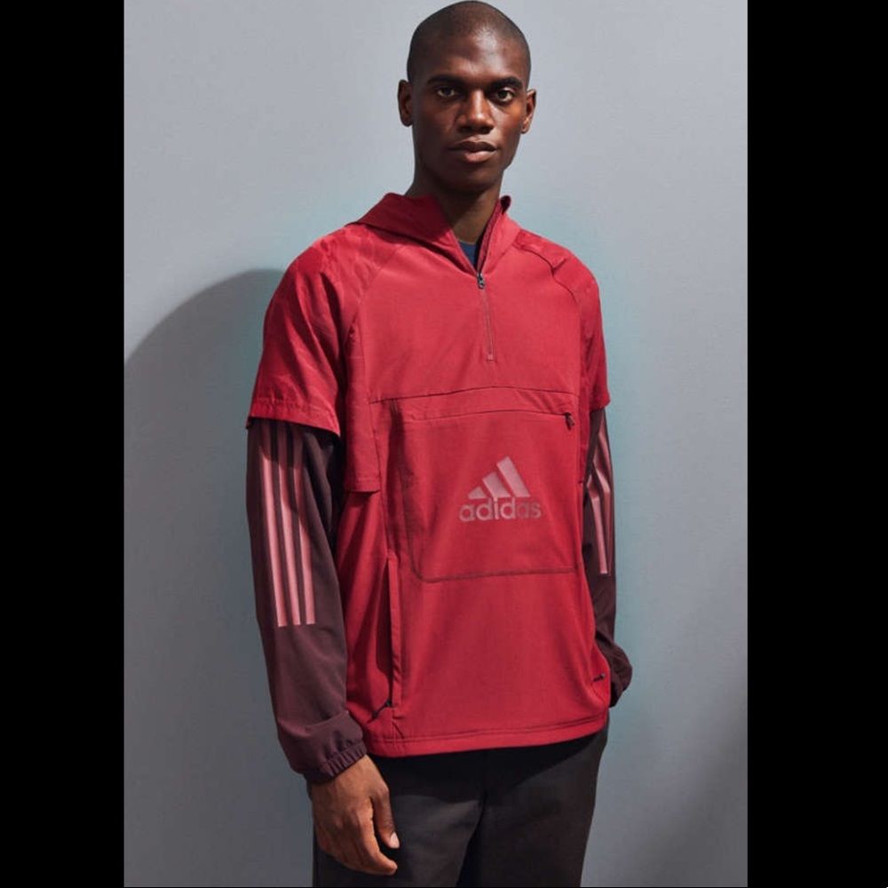 Adidas ID Woven Shell Anorak Jacket Red Burgundy