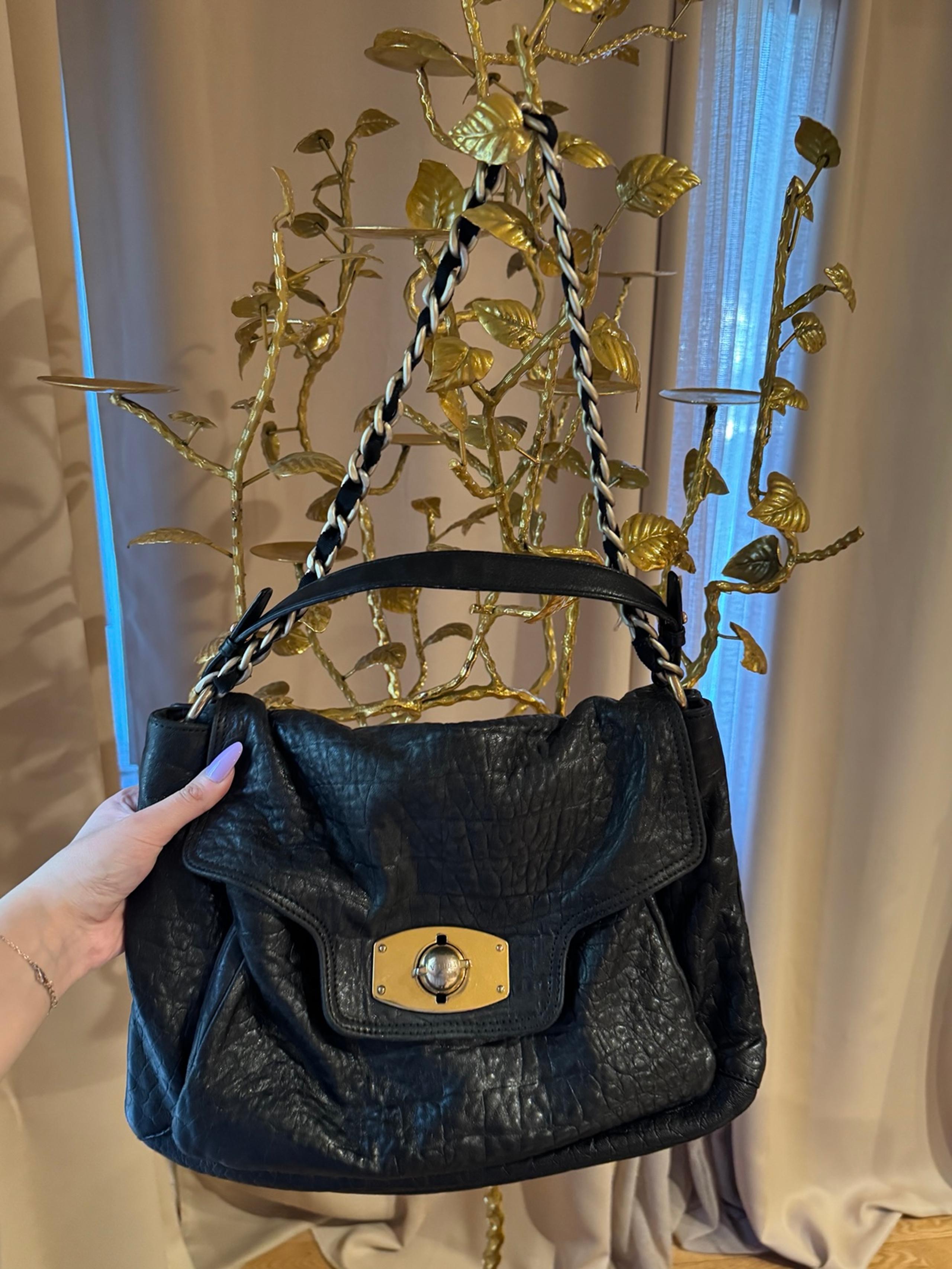 FURLA Black Leather Shoulder Bag with Gold Clasp