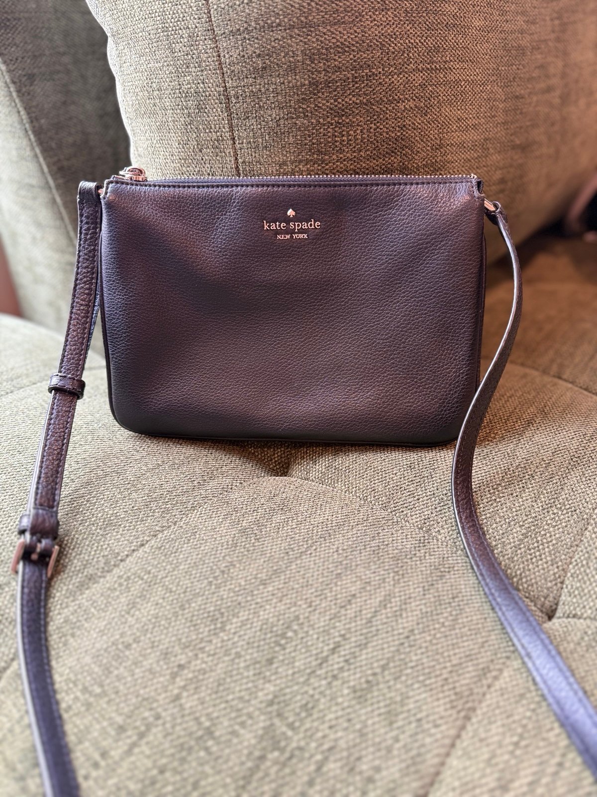 Authentic Kate Spade “Jackson” Triple Gusset Crossbody, in black pebble leather