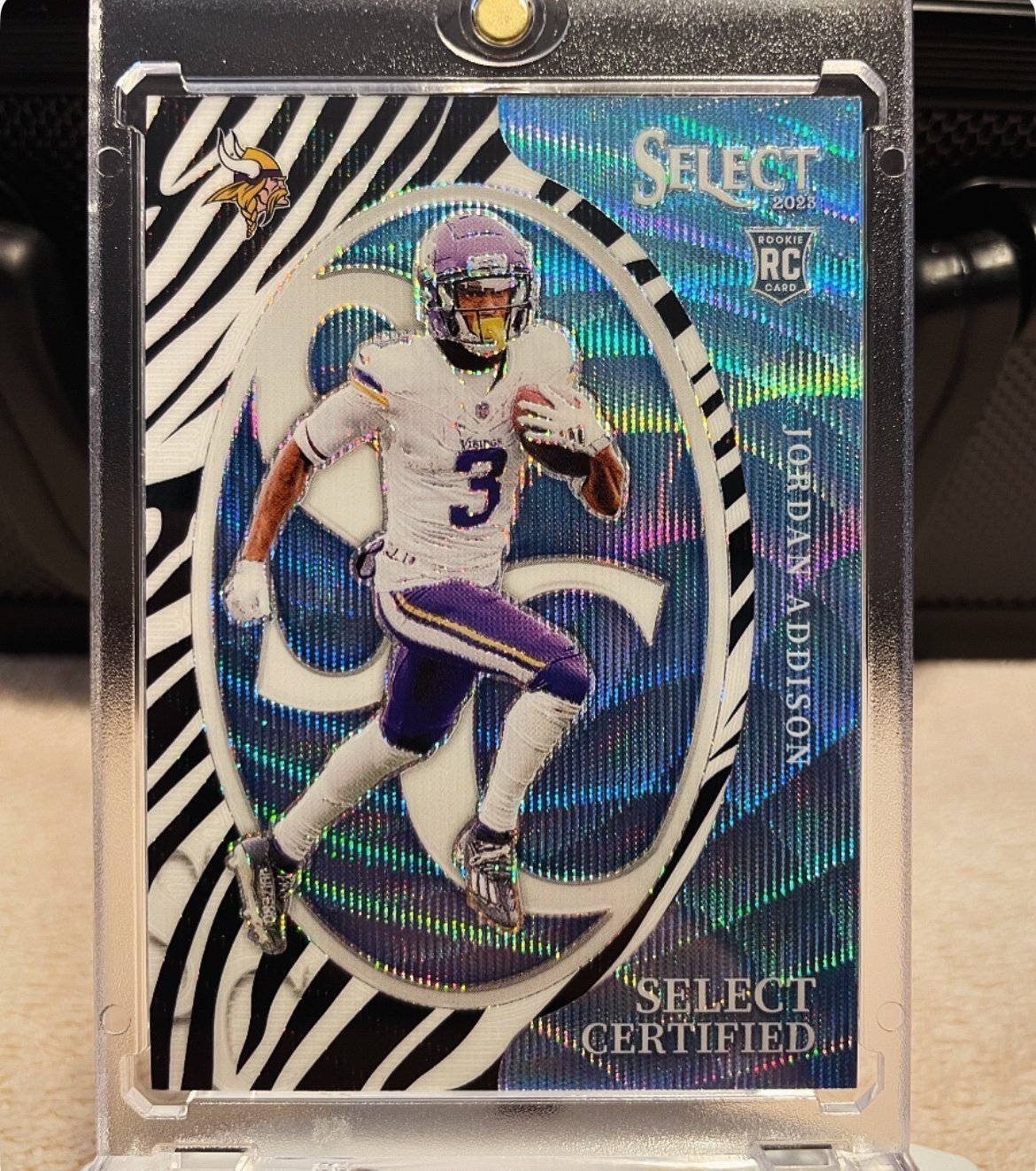 Jordan Addison 2023 Panini Select Rookie Certified Score Throwback Zebra SSP