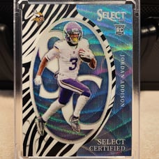 Jordan Addison 2023 Panini Select Rookie Certified Score Throwback Zebra SSP