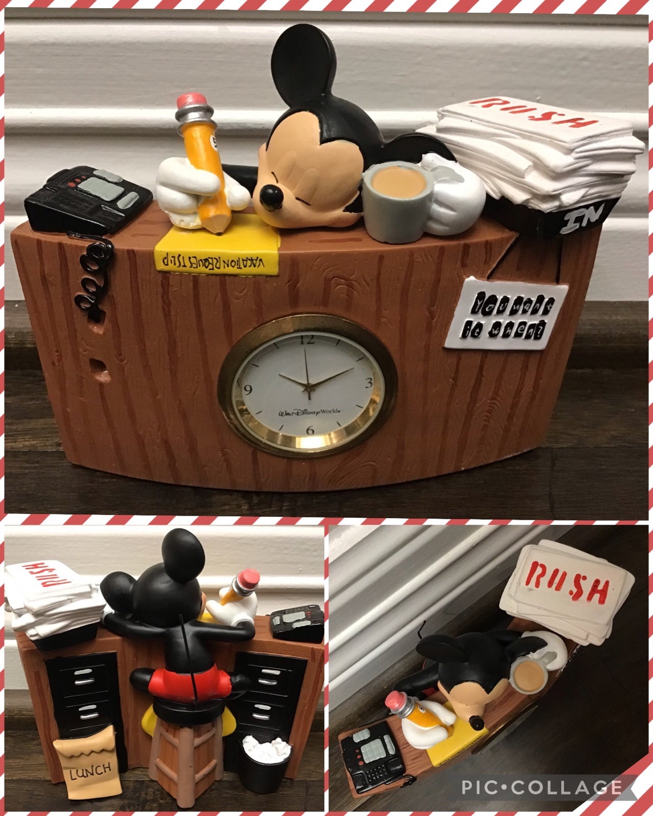 DISNEY WORLD MICKEY MOUSE SLEEPING WOOD DESK CLOCK VACATION RARE!
