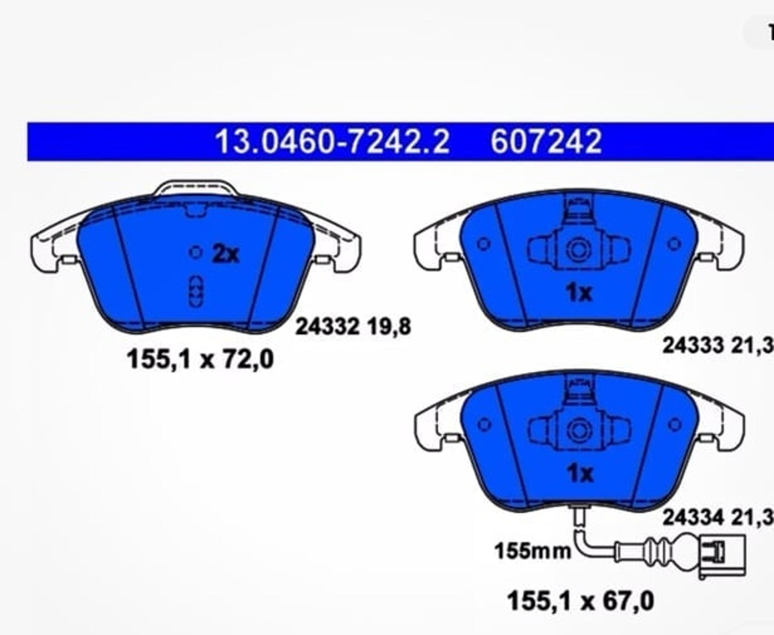 ATE Original Semi-Metallic Rear Disc Brake Pad Set 607242 for Audi, Volkswagen