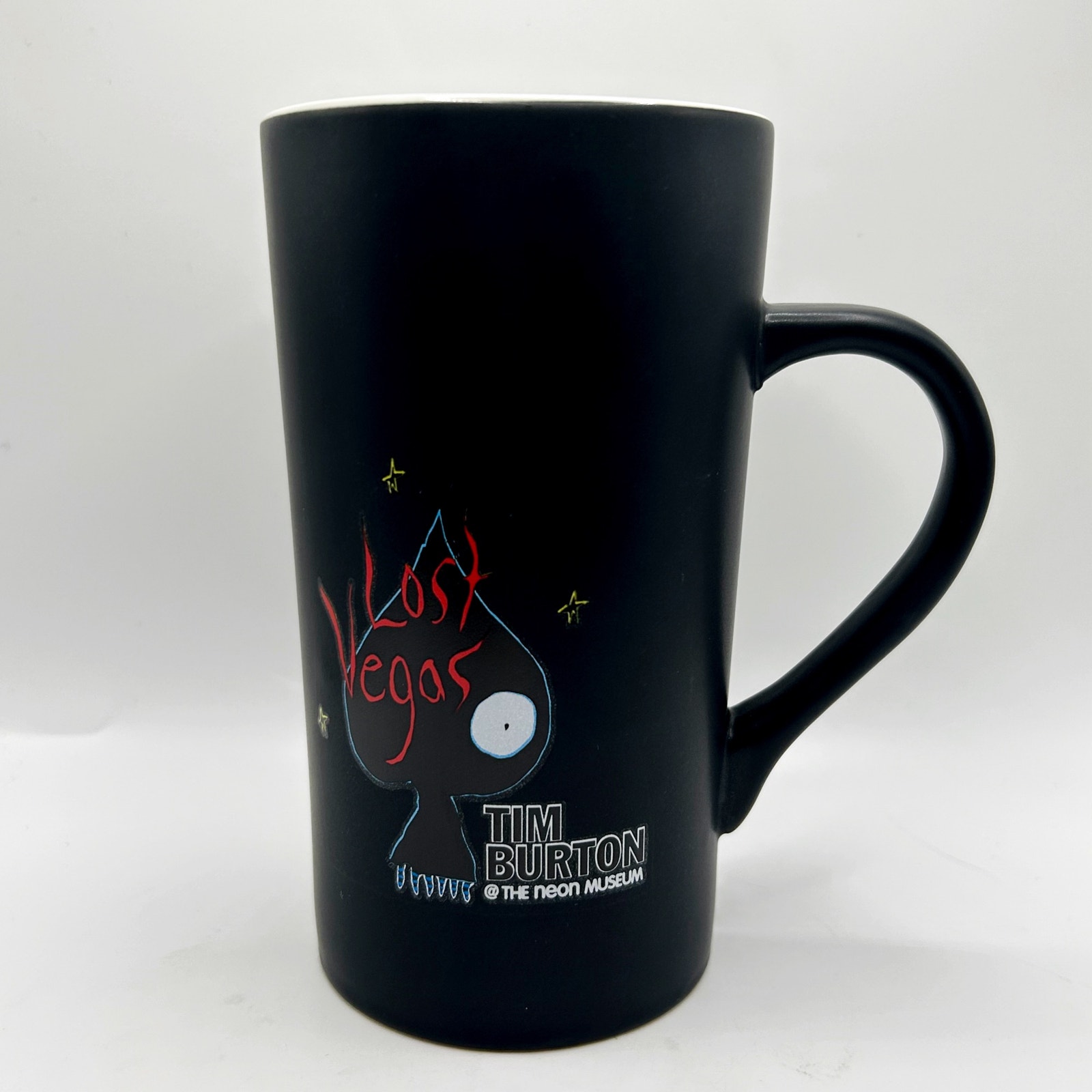Rare Official Tim Burton Lost Vegas Neon Museum Spade Tall Black Coffee Mug NWT