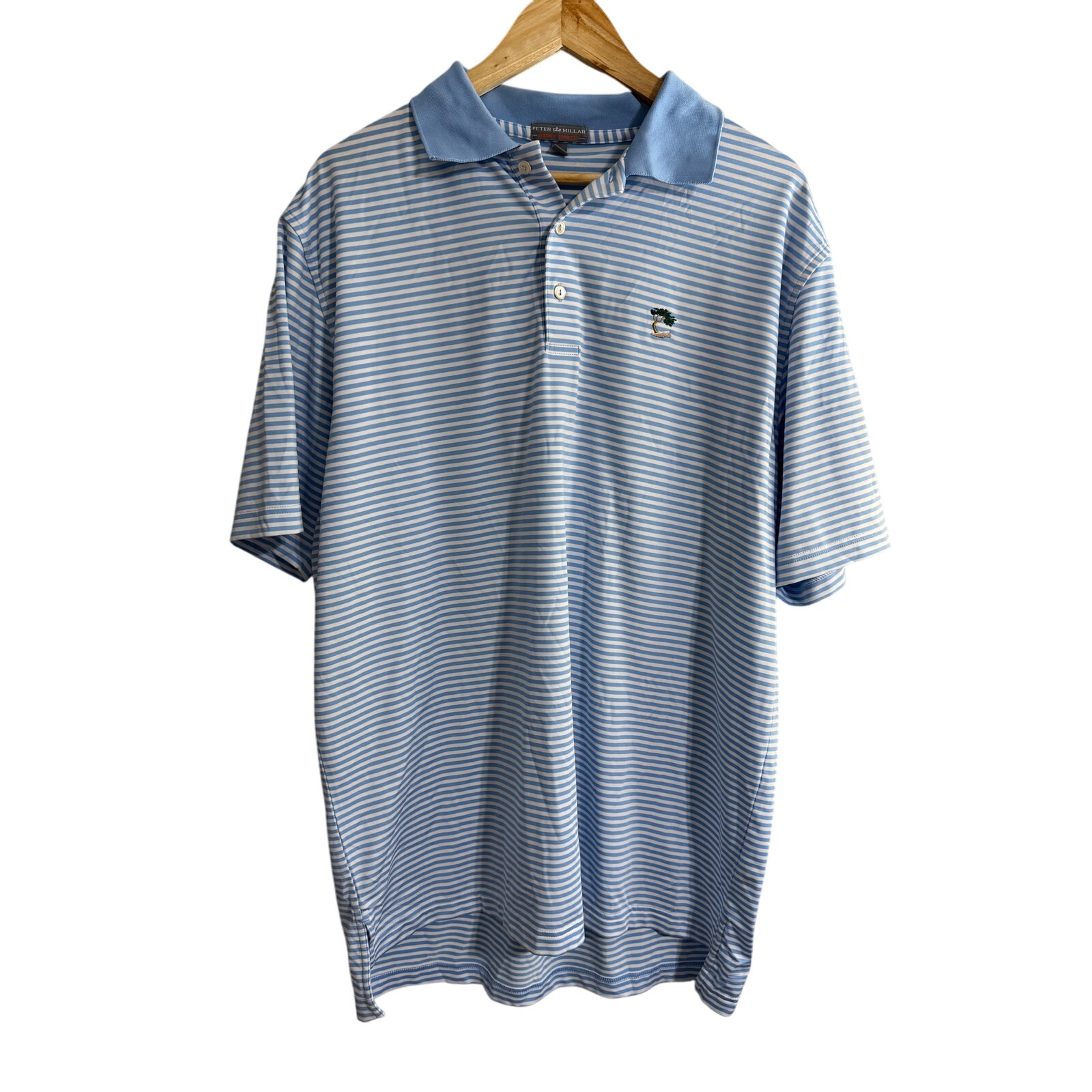 Peter Millar Pebble Beach Blue Striped Golf Polo L