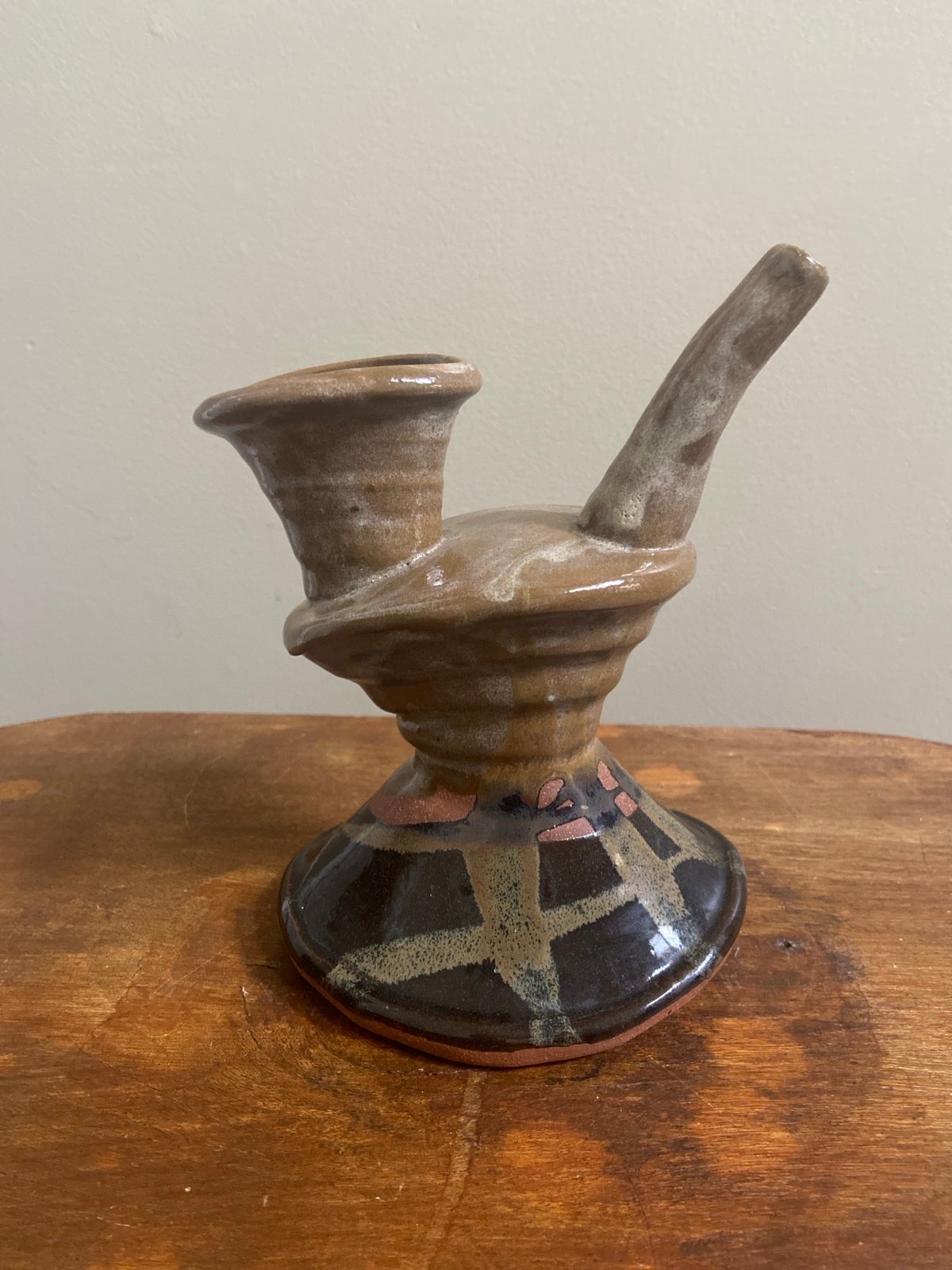 Glazed Brown/Black Stoneware Pottery Pipe