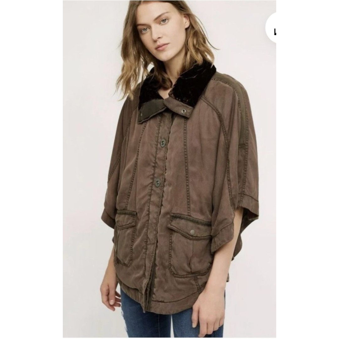 Hei Hei Anthropologie VELVET TRIM TODRA CAPE Jacket Size XS/S Brown Oversized