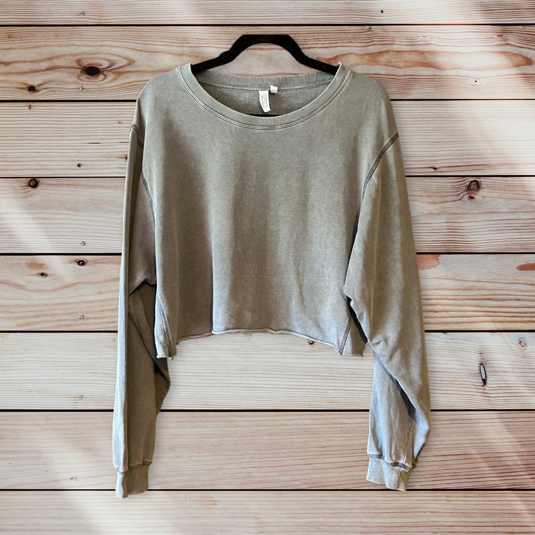 & Other Stories Women's Crewneck Crop Long Sleeve Top Blue Gray SZ 12
