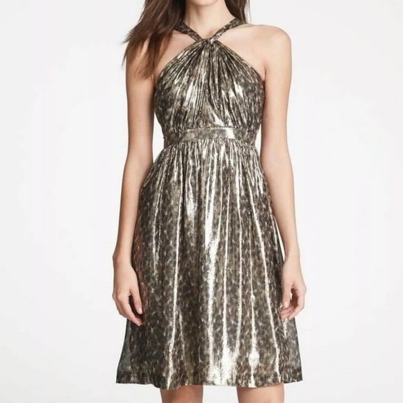 NWT 325 J.Crew Collection Silk Metallic Halter Dress Leopard Print Sz 0 Party