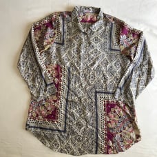 JOHNNY WAS Women’s Floral Geometric Long Sleeve Collared 100% Silk Tunic Top L